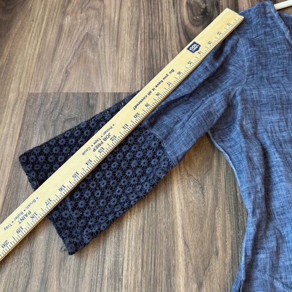 Soft Surroundings Blue Linen 100% Crochet Sleeve Dress Small Lagenlook minimal - Picture 9 of 9